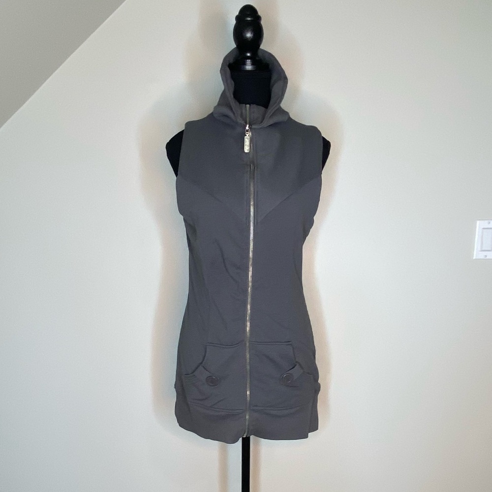 STREETWEAR SOCIETY Long Grey Vest Zipper Pockets Mock Neck Y2K Layers Fall Large - Picture 10 of 14